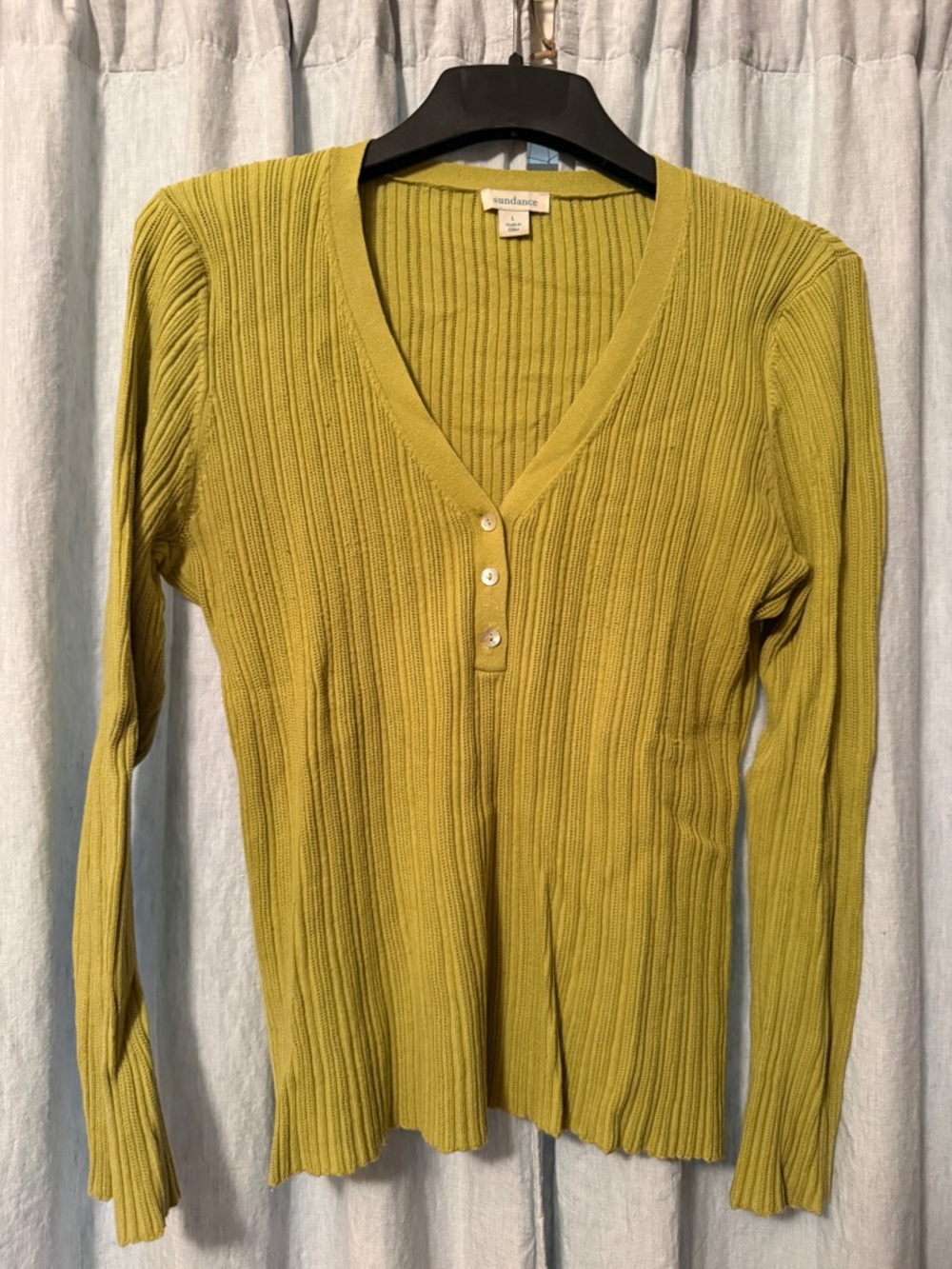 Sundance Olive-Yellow Ribbed Henley Top